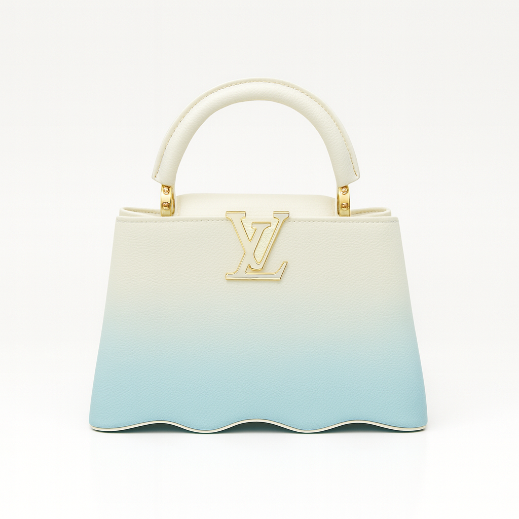 Image of Luxury White & Pastel Blue Structured Mini Top Handle Bag