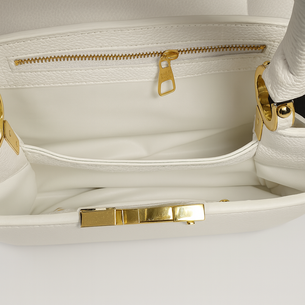 Image of Luxury White & Pastel Blue Structured Mini Top Handle Bag