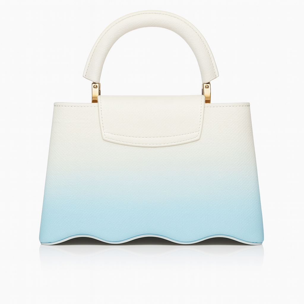 Image of Luxury White & Pastel Blue Structured Mini Top Handle Bag