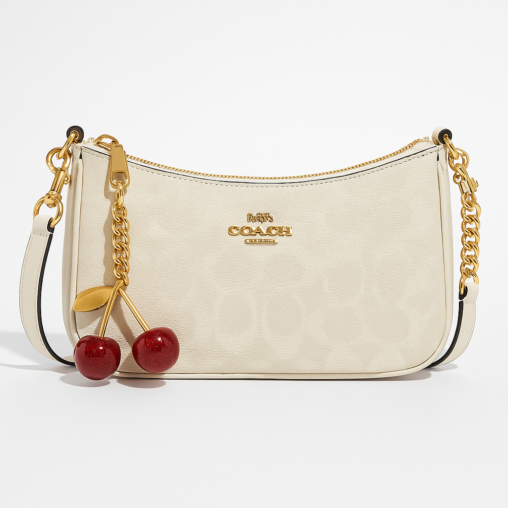 Image of Signature Print Shoulder Bag with Decorative Charm