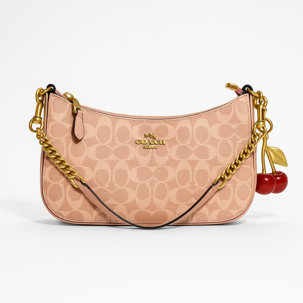 Image of Signature Print Shoulder Bag with Decorative Charm