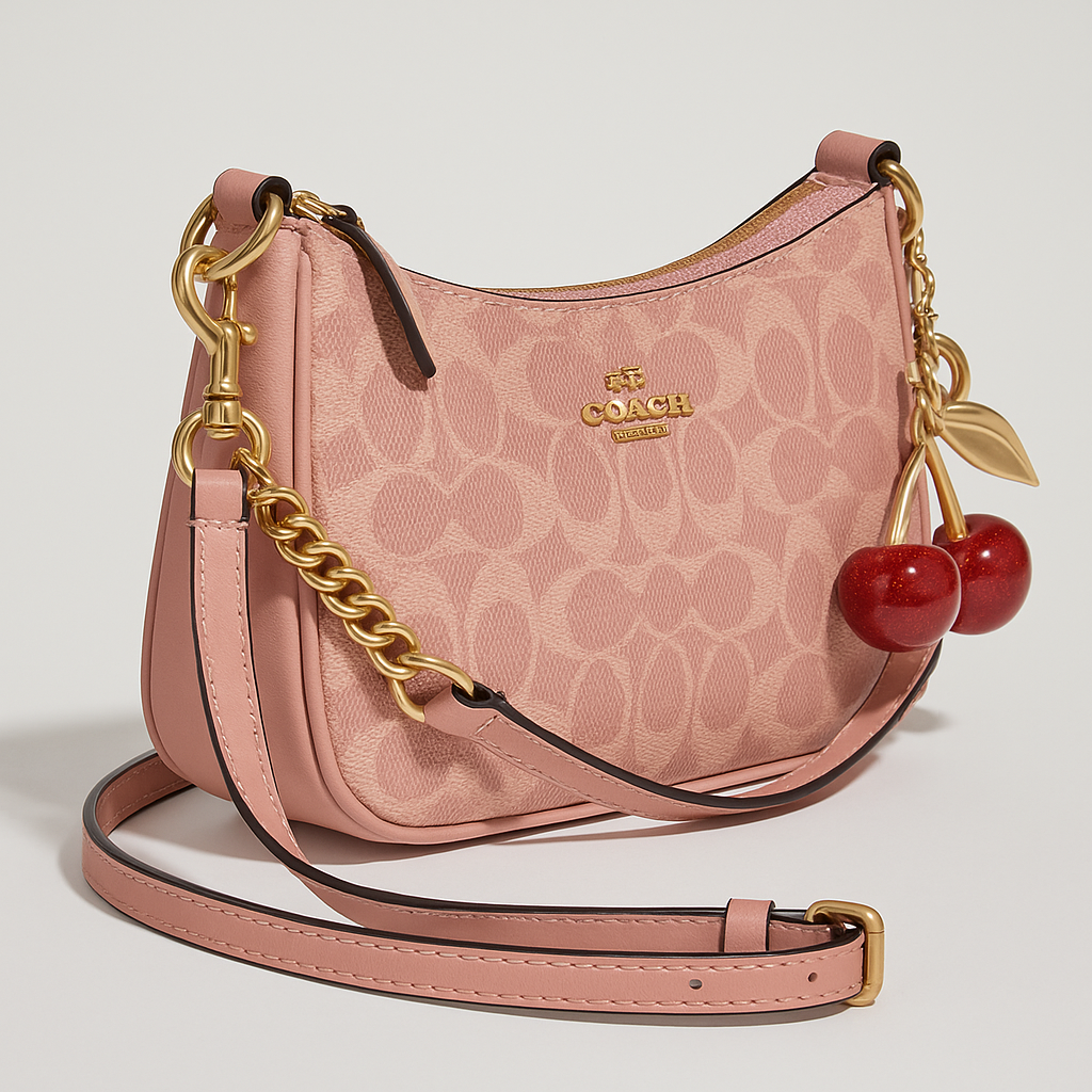 Image of Signature Print Shoulder Bag with Decorative Charm