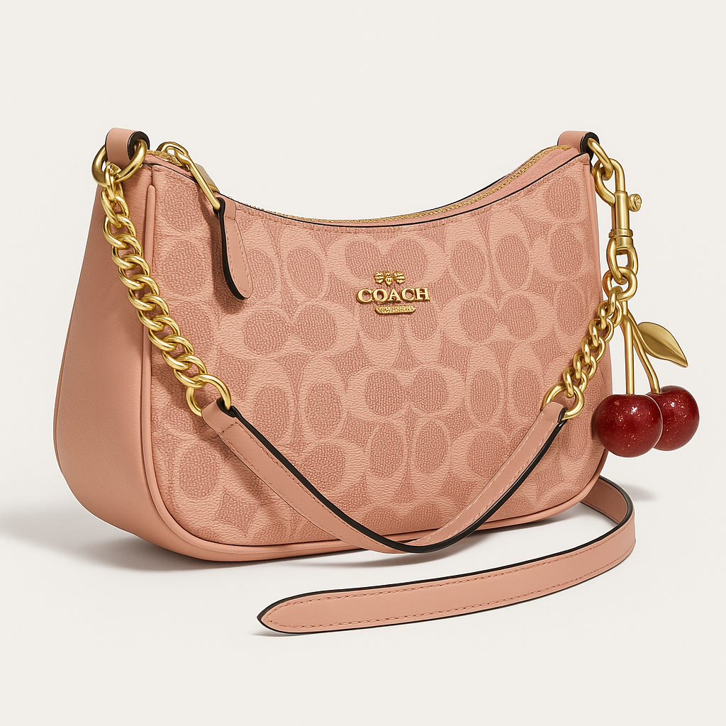 Image of Signature Print Shoulder Bag with Decorative Charm
