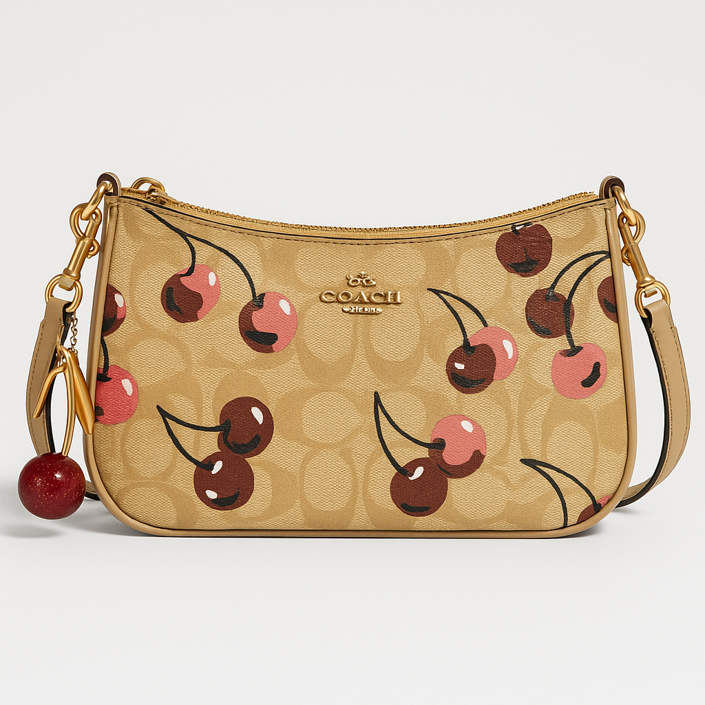 Image of Signature Print Shoulder Bag with Decorative Charm