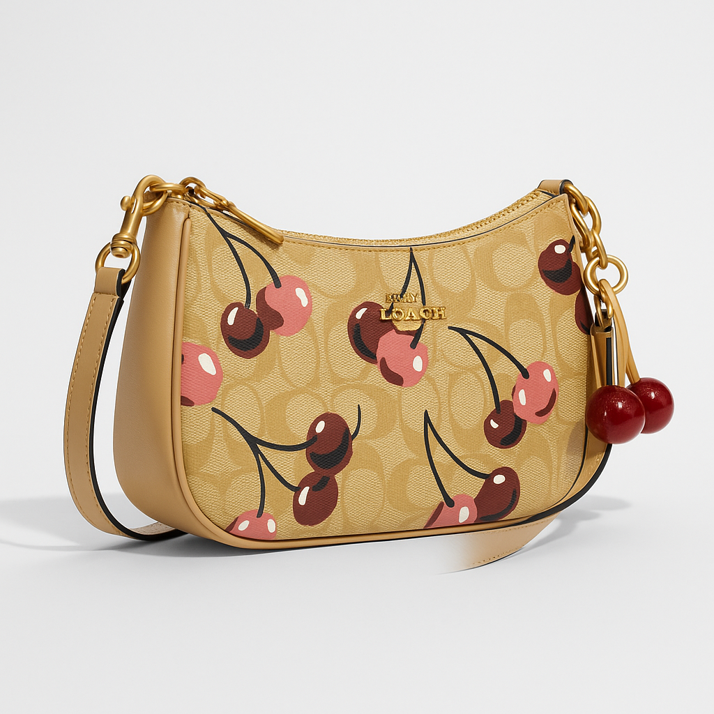 Image of Signature Print Shoulder Bag with Decorative Charm