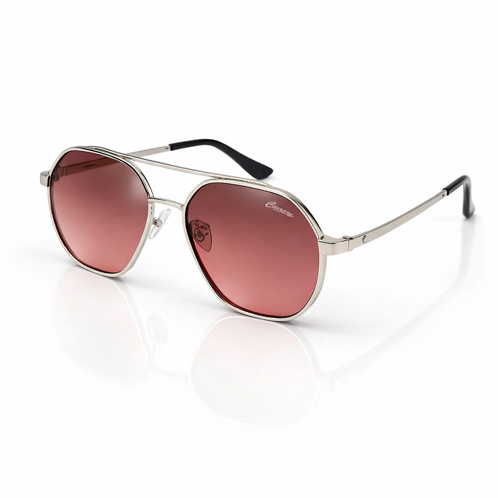 Image of Luxury-Inspired Silver Frame Aviator Sunglasses with Red Gradient Lenses