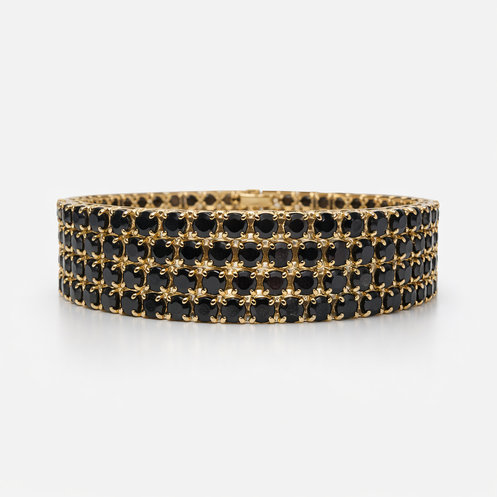 Image of Midnight Noir Black Stone Gold Bangles Set