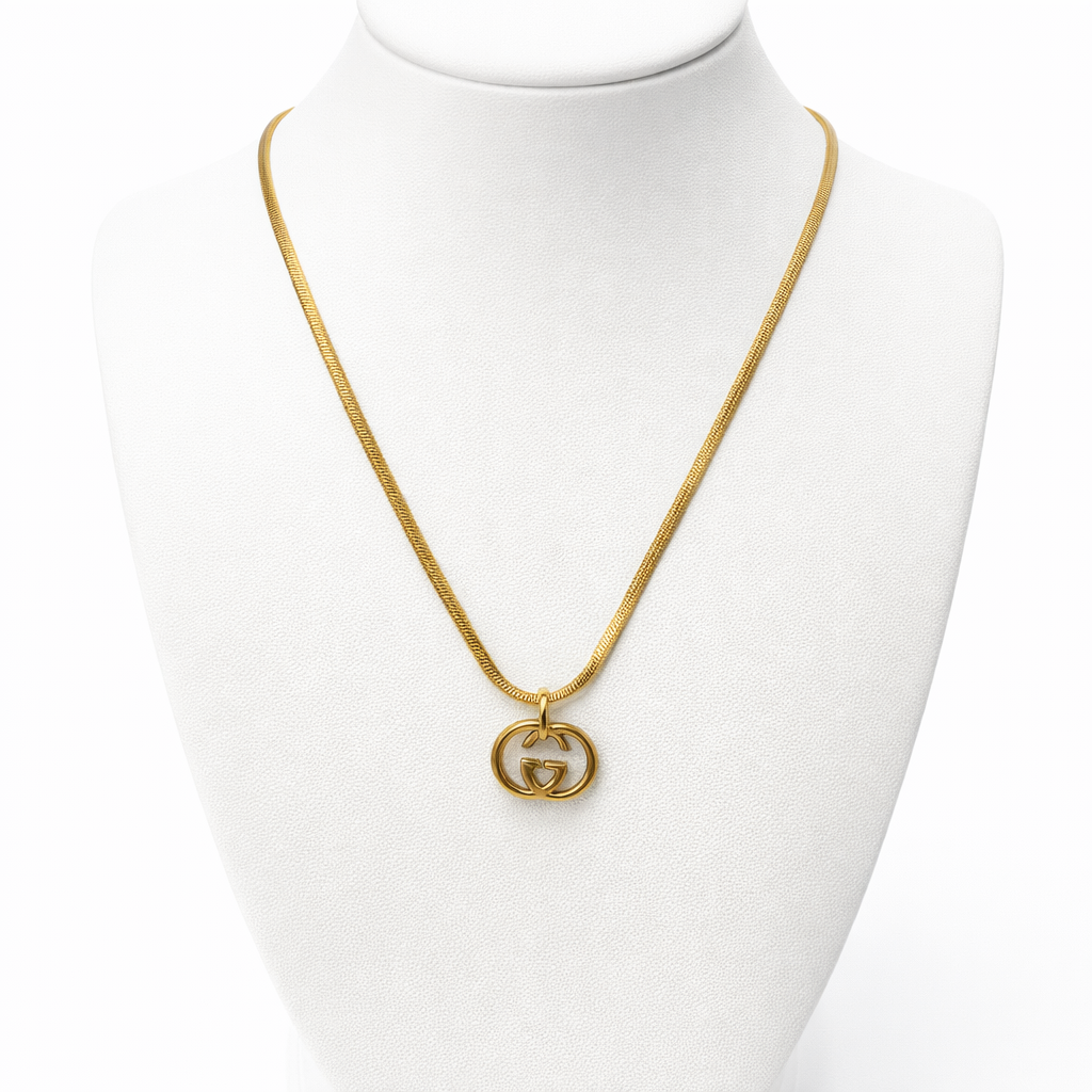 Image of Luxury Gold Emblem Pendant Necklace – Designer-Inspired Minimal Statement