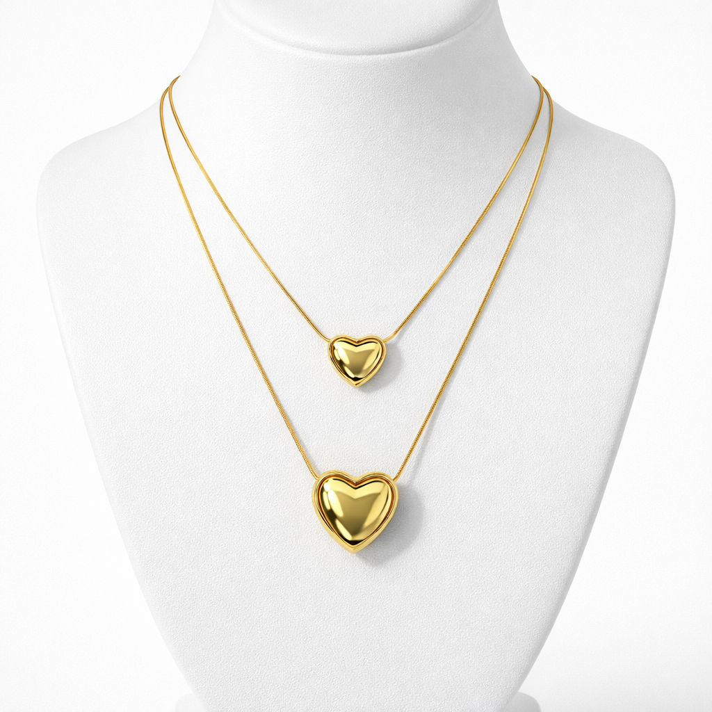 Image of Double Layer Gold Heart Pendant Necklace – Minimalist Romantic Statement