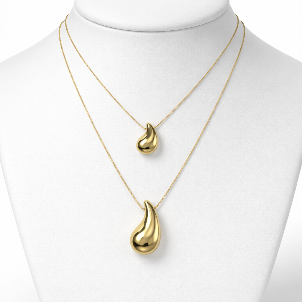Image of Dual Gold Teardrop Layered Necklace – Minimalist Elegant Statement