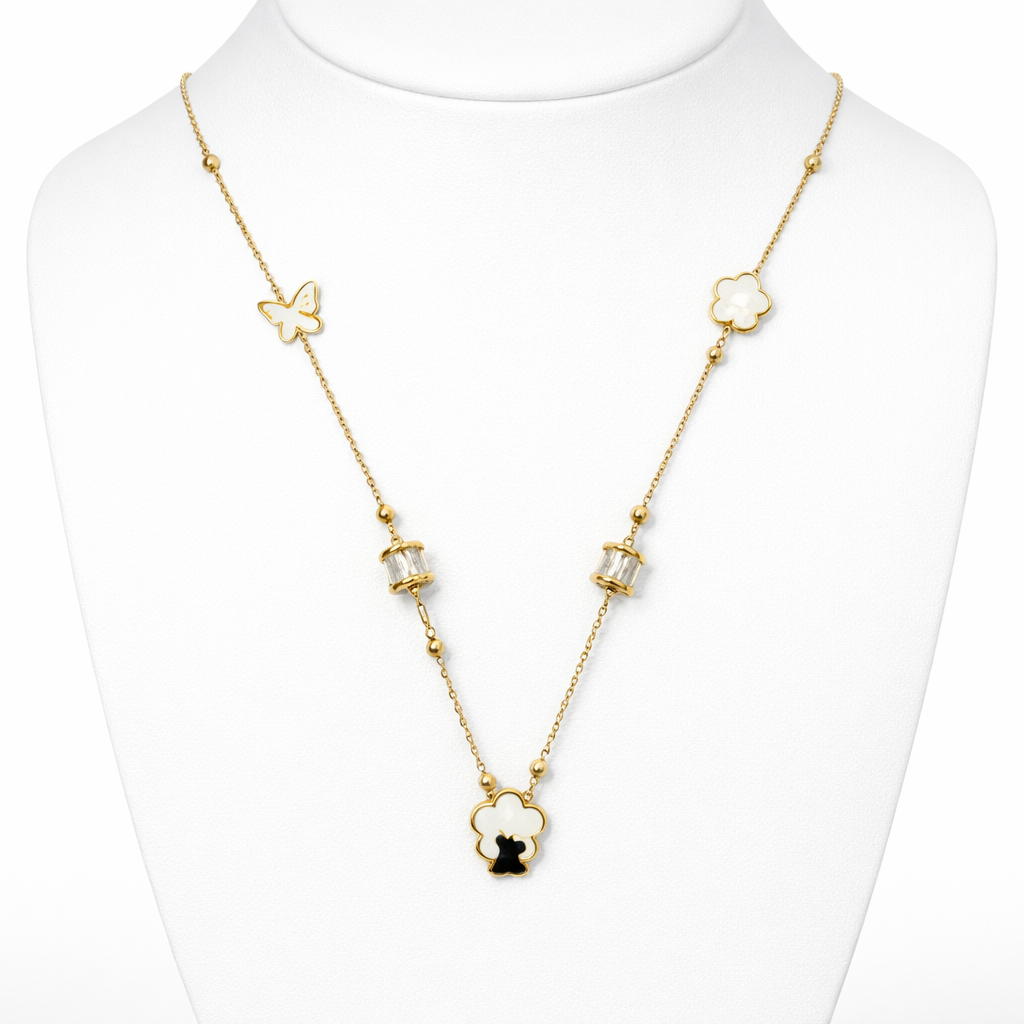 Image of Elegant Butterfly & Clover Charm Necklace – Gold-Tone Minimal Statement Jewelry