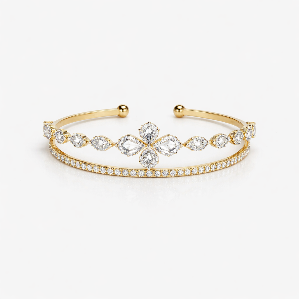 Image of Luxury Zircon Crystal Adjustable Bracelet for Women – Gold & Silver Finish