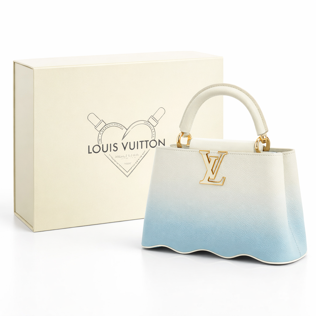 Image of Luxury White & Pastel Blue Structured Mini Top Handle Bag