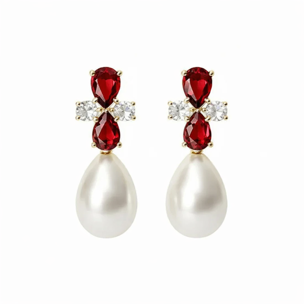 Image of Royal Teardrop Pearl Statement Earrings – Sapphire Blue Crystal & Gold Finish