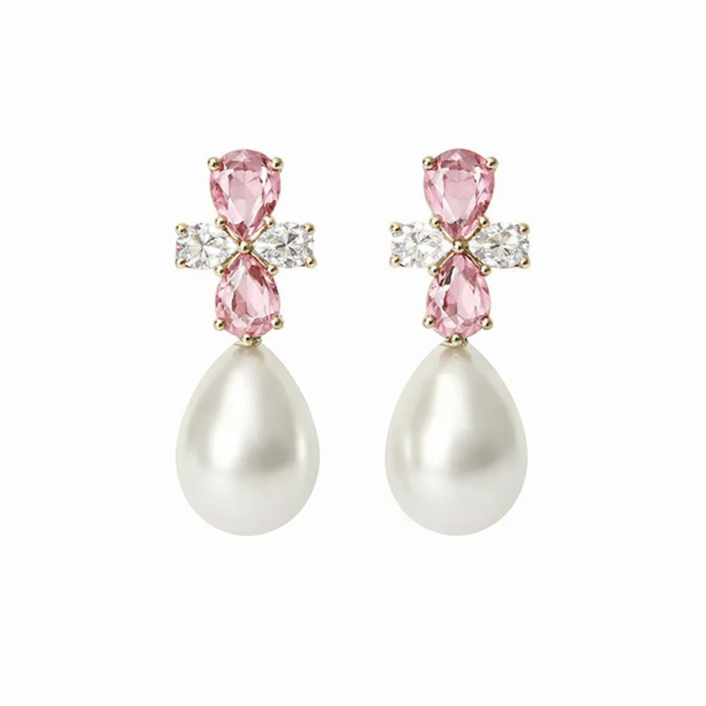 Image of Royal Teardrop Pearl Statement Earrings – Sapphire Blue Crystal & Gold Finish