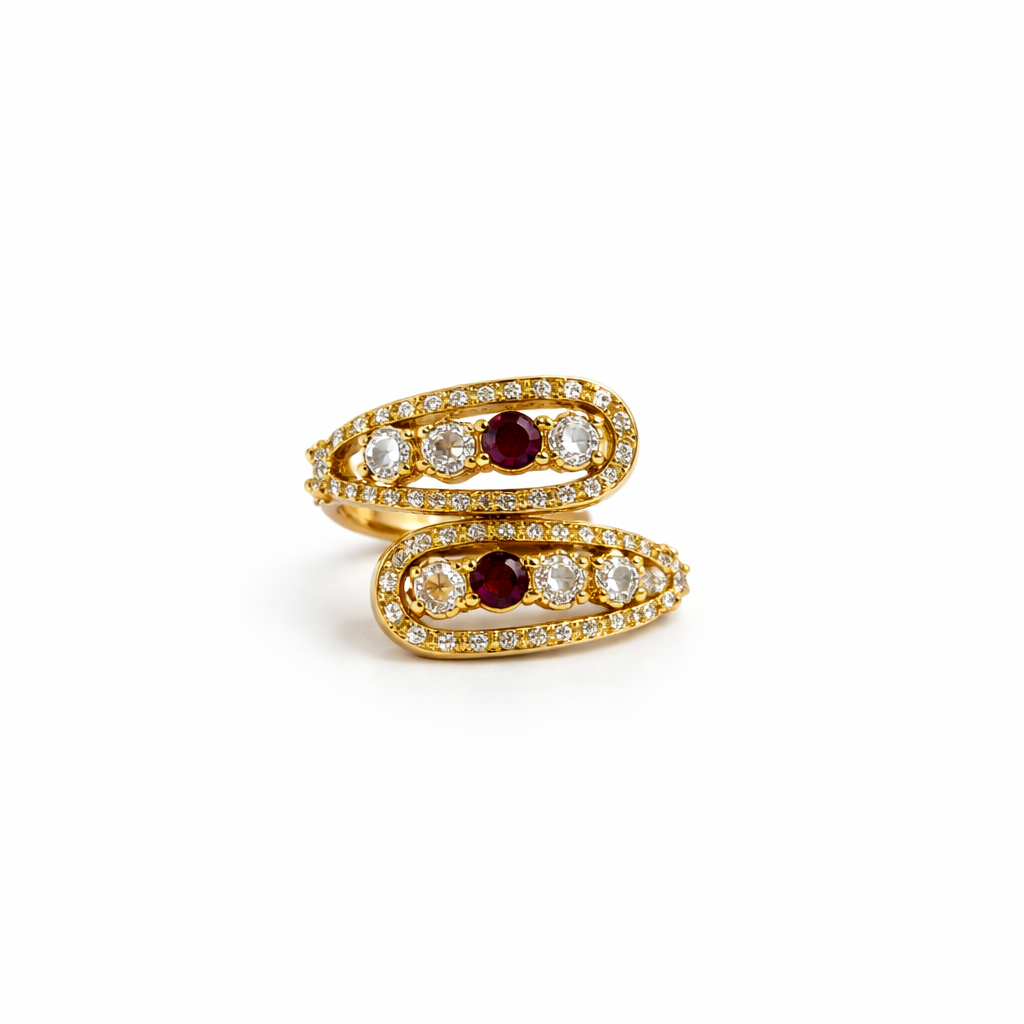 Image of Luxury Gold-Tone Spiral Ring with Multi-Colour Stones for Women