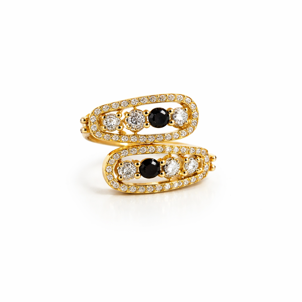 Image of Luxury Gold-Tone Spiral Ring with Multi-Colour Stones for Women