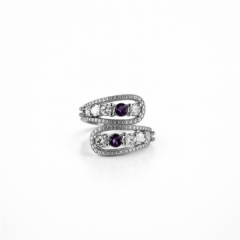 Image of Luxury Silver-Tone Spiral Ring with Coloured Stones for Women