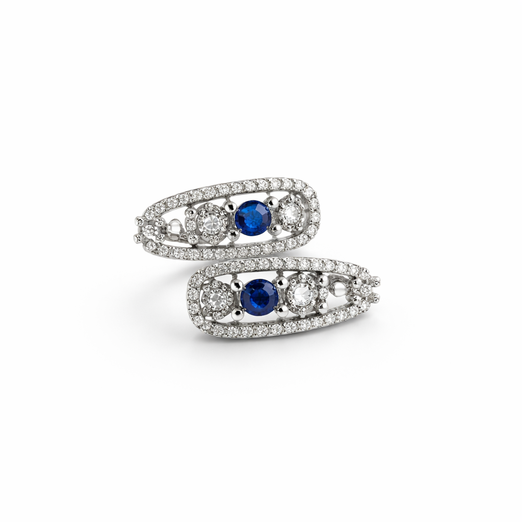 Image of Luxury Silver-Tone Spiral Ring with Coloured Stones for Women