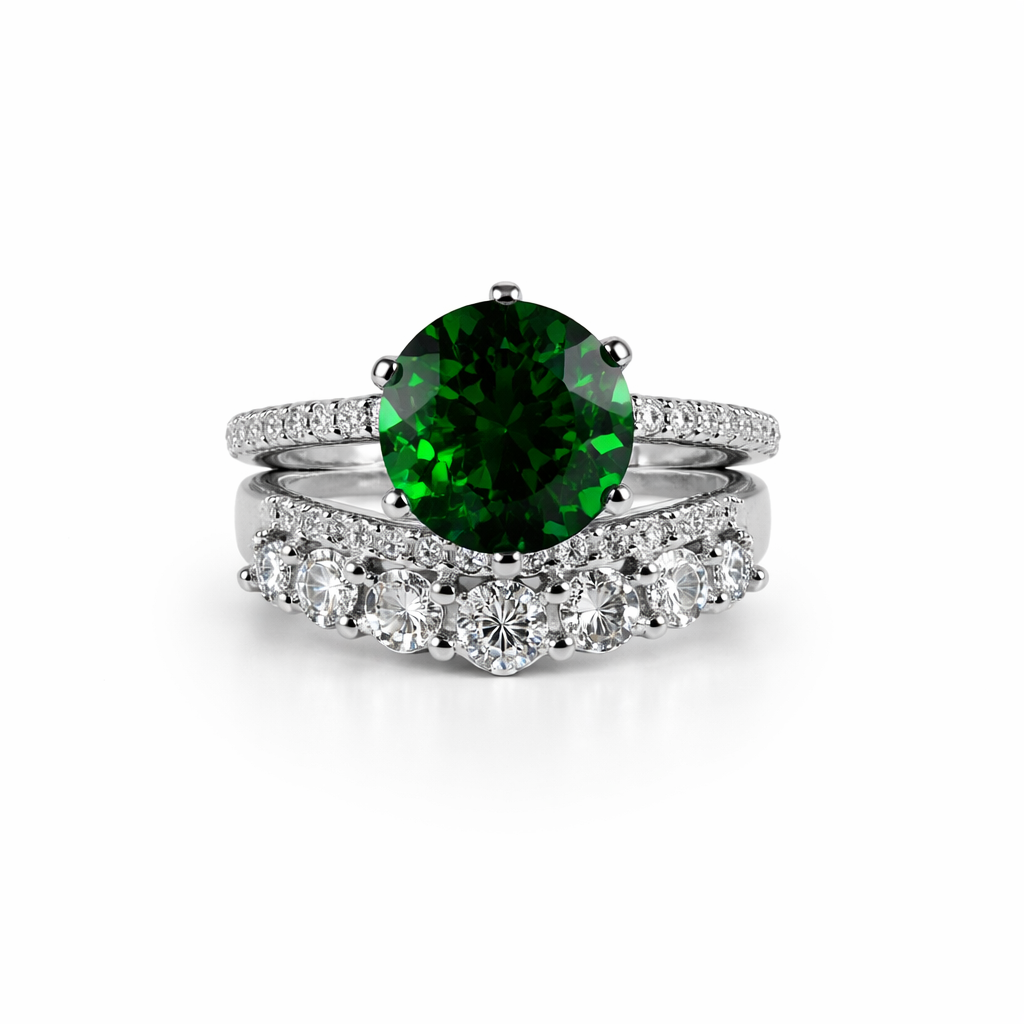 Image of Elegant Dual Band Round Stone Ring – Luxury Silver Finish for Women