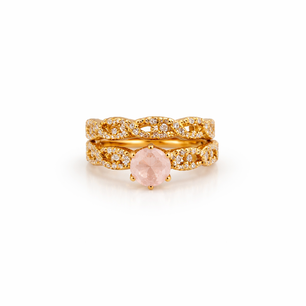 Image of Luxury Gold-Tone Infinity Band Ring with Coloured Stone for Women