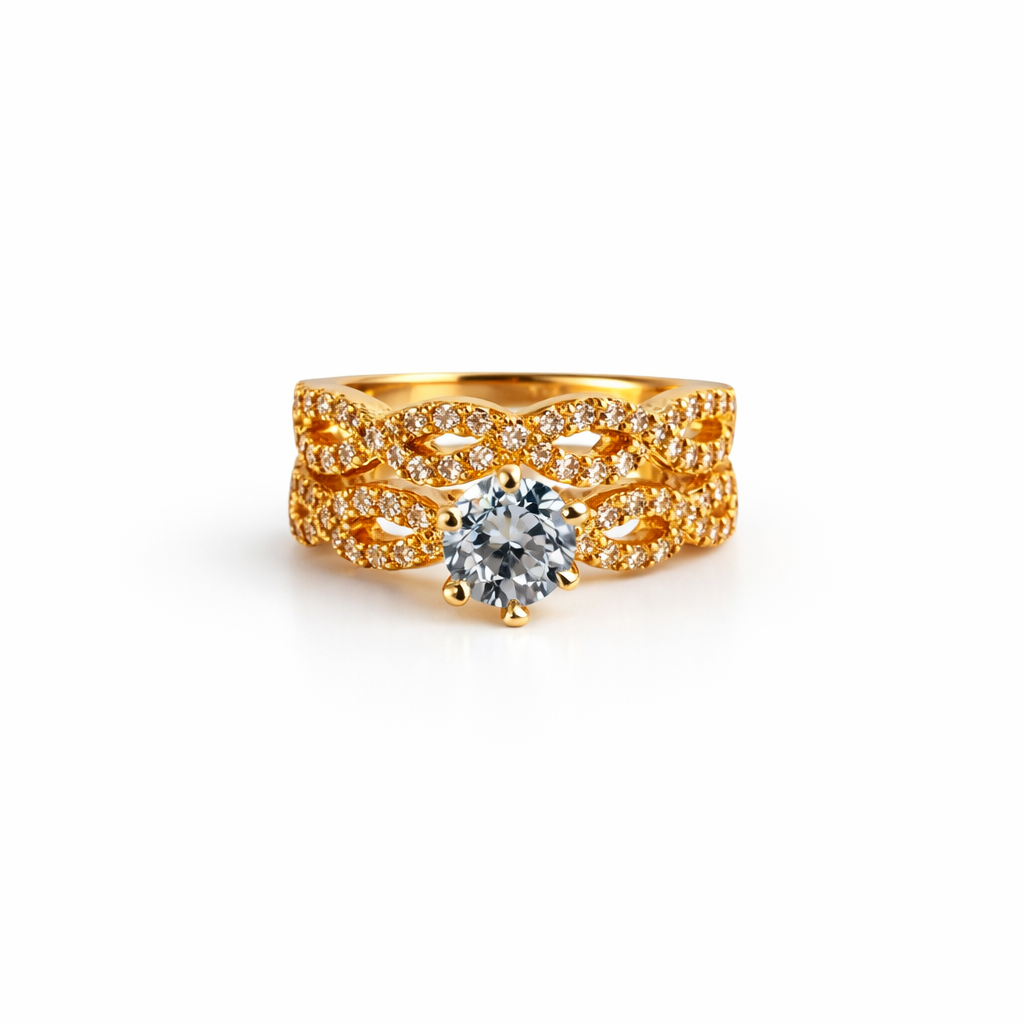Image of Luxury Gold-Tone Infinity Band Ring with Coloured Stone for Women
