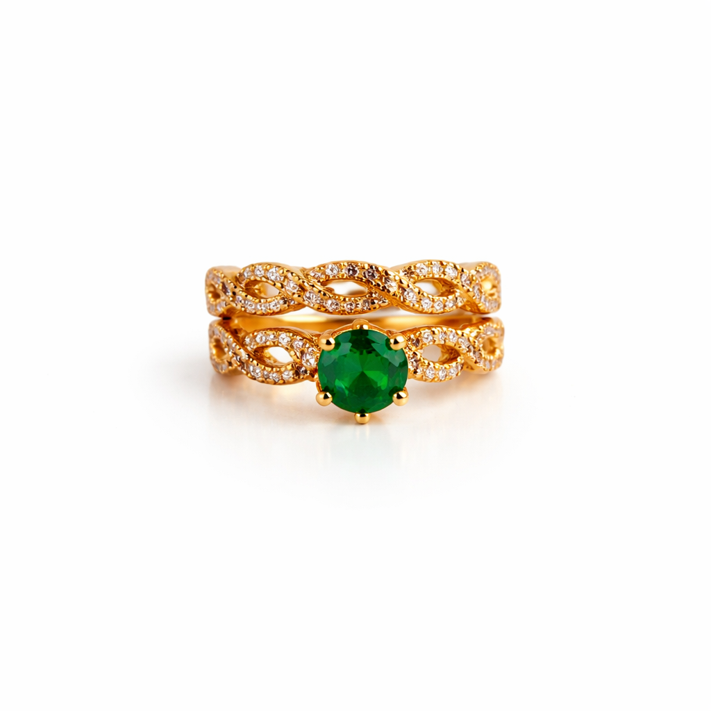 Image of Luxury Gold-Tone Infinity Band Ring with Coloured Stone for Women