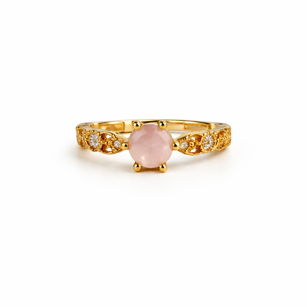 Image of Luxury Gold-Tone Solitaire Ring with Coloured Stone for Women