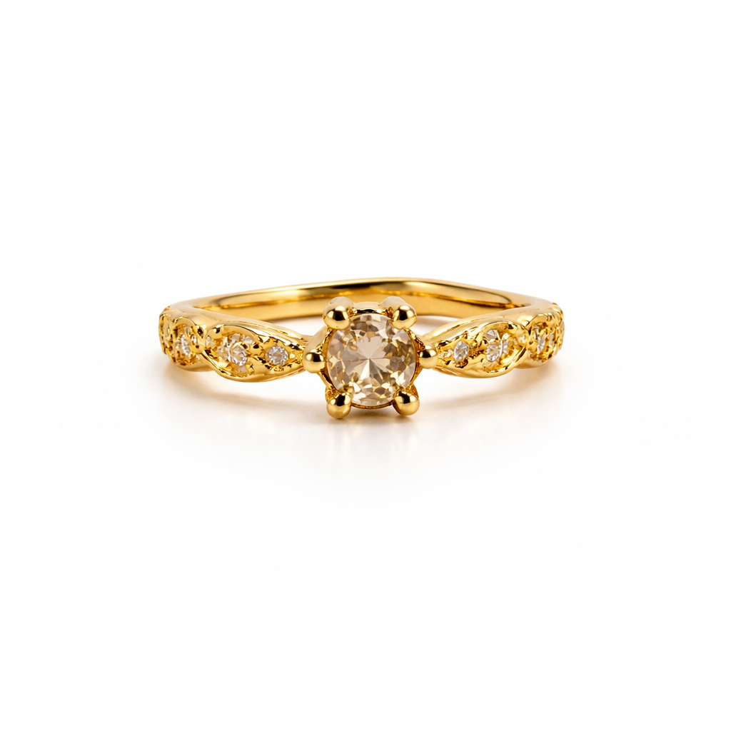 Image of Luxury Gold-Tone Solitaire Ring with Coloured Stone for Women