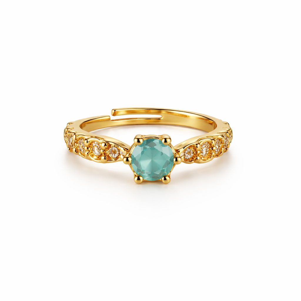 Image of Luxury Gold-Tone Solitaire Ring with Coloured Stone for Women