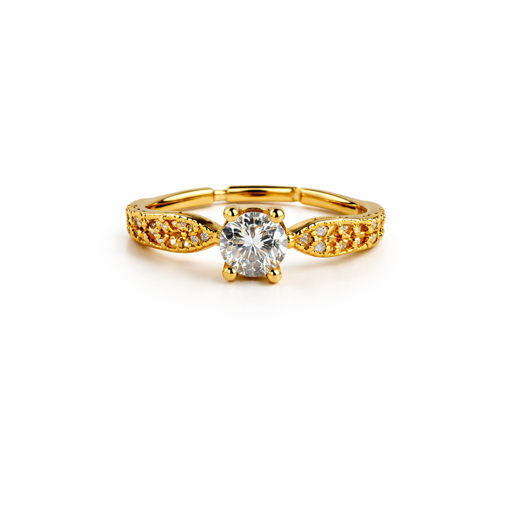 Image of Luxury Gold-Tone Solitaire Ring with Coloured Stone for Women