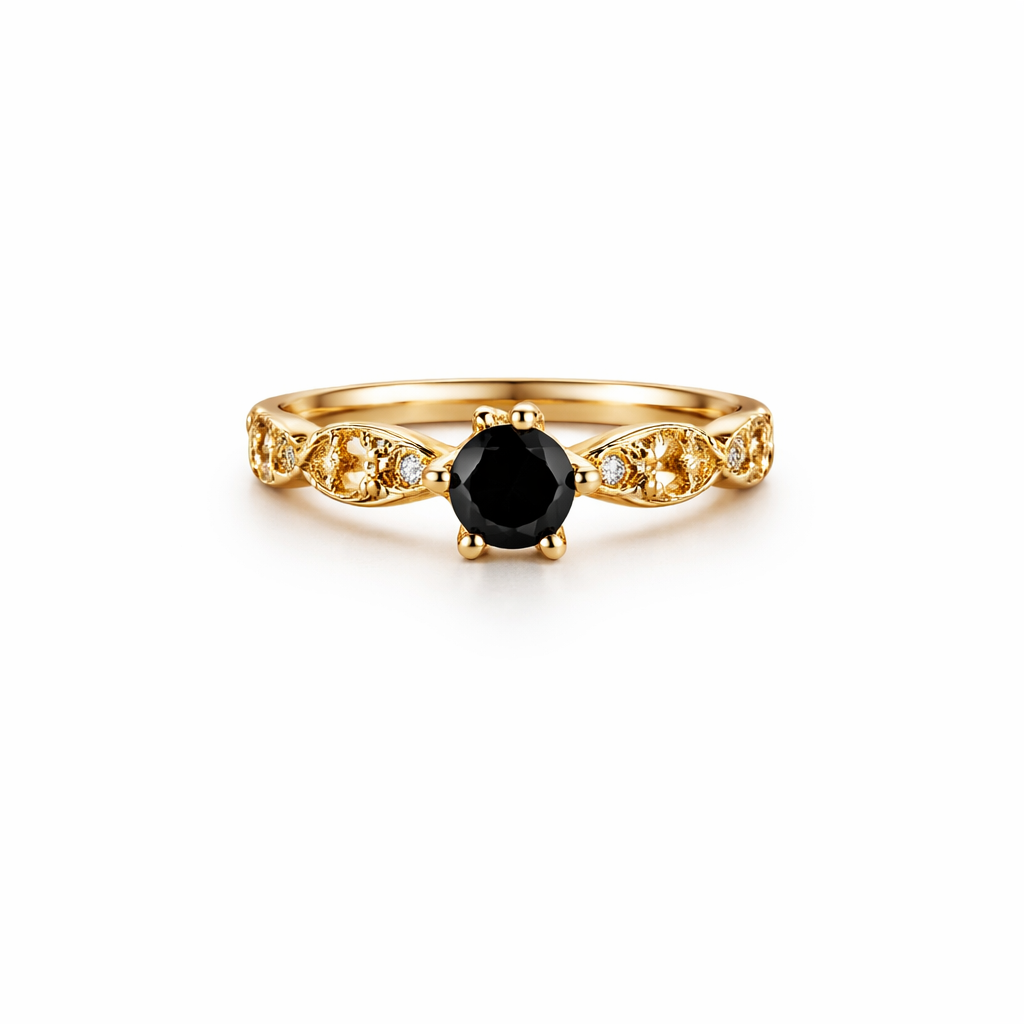 Image of Luxury Gold-Tone Solitaire Ring with Coloured Stone for Women