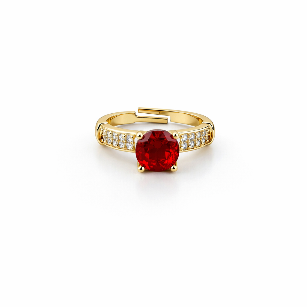 Image of Luxury Gold-Tone Solitaire Ring with Sparkling Side Accents for Women