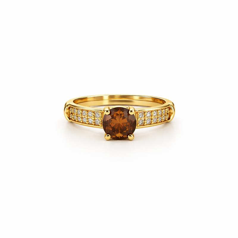 Image of Luxury Gold-Tone Solitaire Ring with Sparkling Side Accents for Women