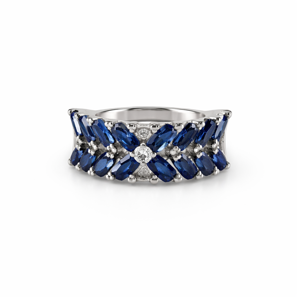Image of Luxury X-Cut Gemstone Diamond Band Ring – 925 Sterling Silver