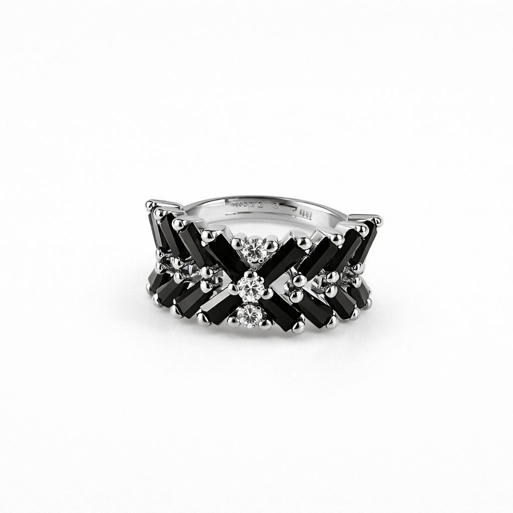 Image of Luxury X-Cut Gemstone Diamond Band Ring – 925 Sterling Silver