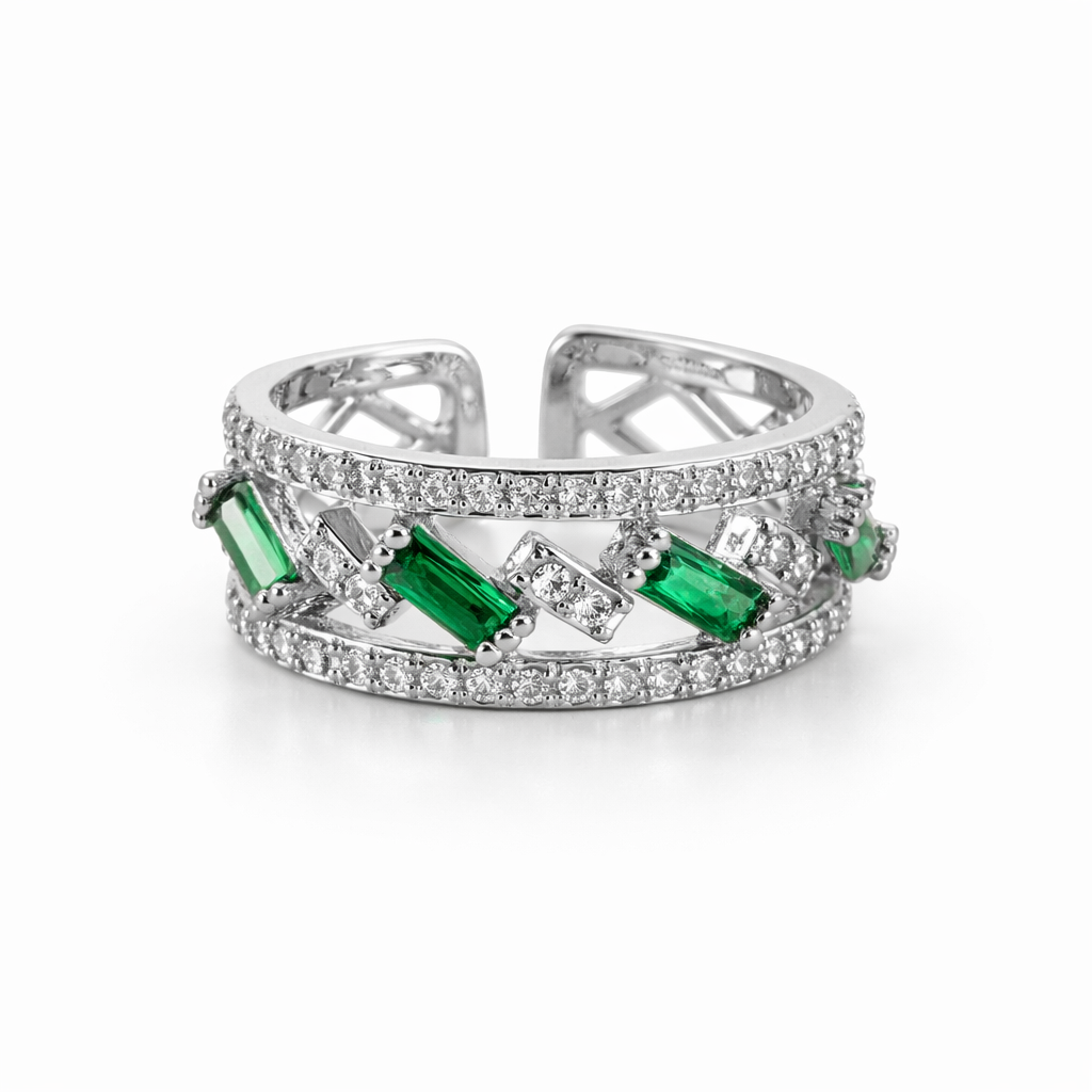 Image of Elegant Silver Crystal Band Ring with Diamond-Style Accents
