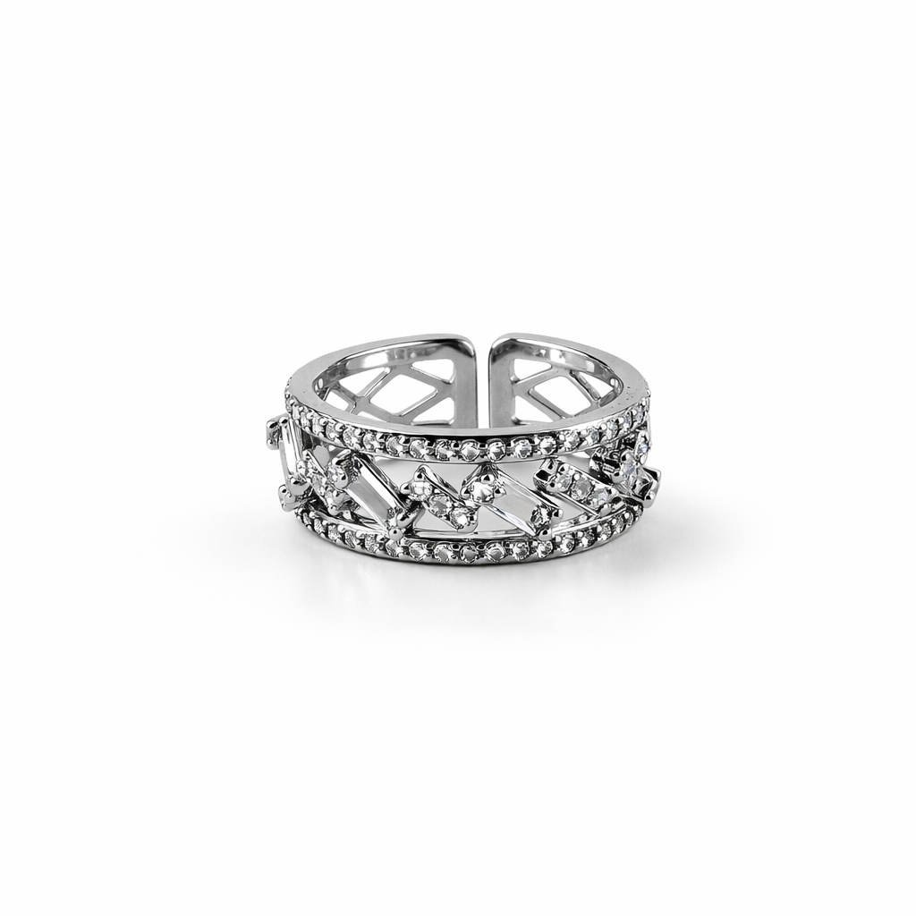 Image of Elegant Silver Crystal Band Ring with Diamond-Style Accents