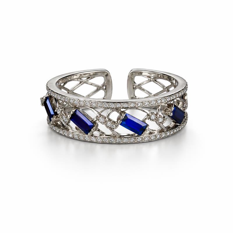 Image of Elegant Silver Crystal Band Ring with Diamond-Style Accents