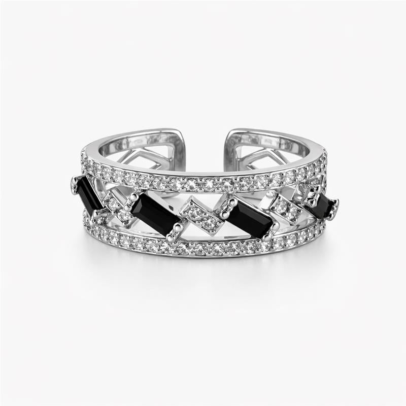 Image of Elegant Silver Crystal Band Ring with Diamond-Style Accents