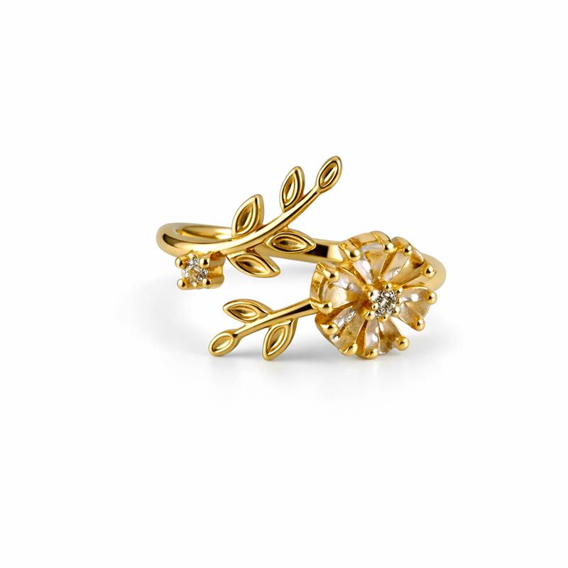 Image of Elegant Gold Floral Adjustable Ring with Halo Crystal Design