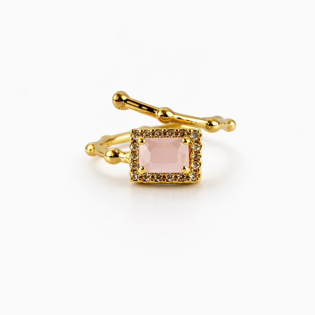 Image of Floral Halo Gemstone Adjustable Ring – Luxury Gold-Tone Statement Ring for Women
