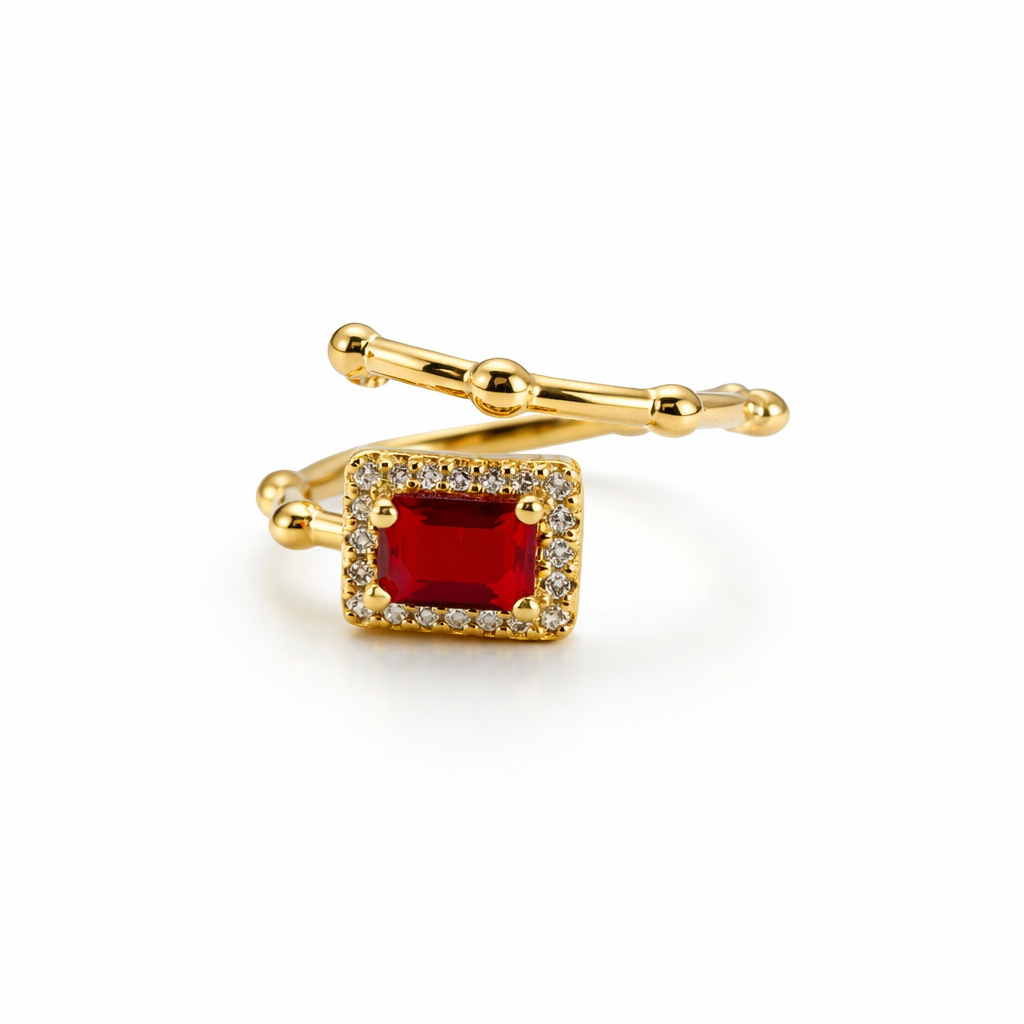 Image of Floral Halo Gemstone Adjustable Ring – Luxury Gold-Tone Statement Ring for Women