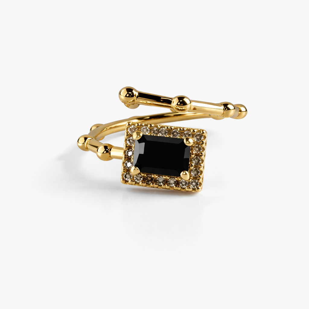 Image of Floral Halo Gemstone Adjustable Ring – Luxury Gold-Tone Statement Ring for Women