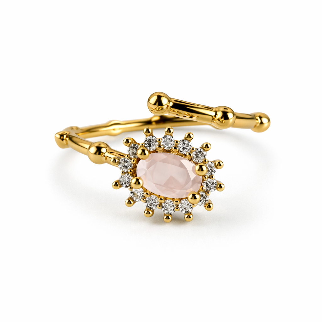 Image of Halo Gemstone Ring for Women – Gold Finish Crystal Ring
