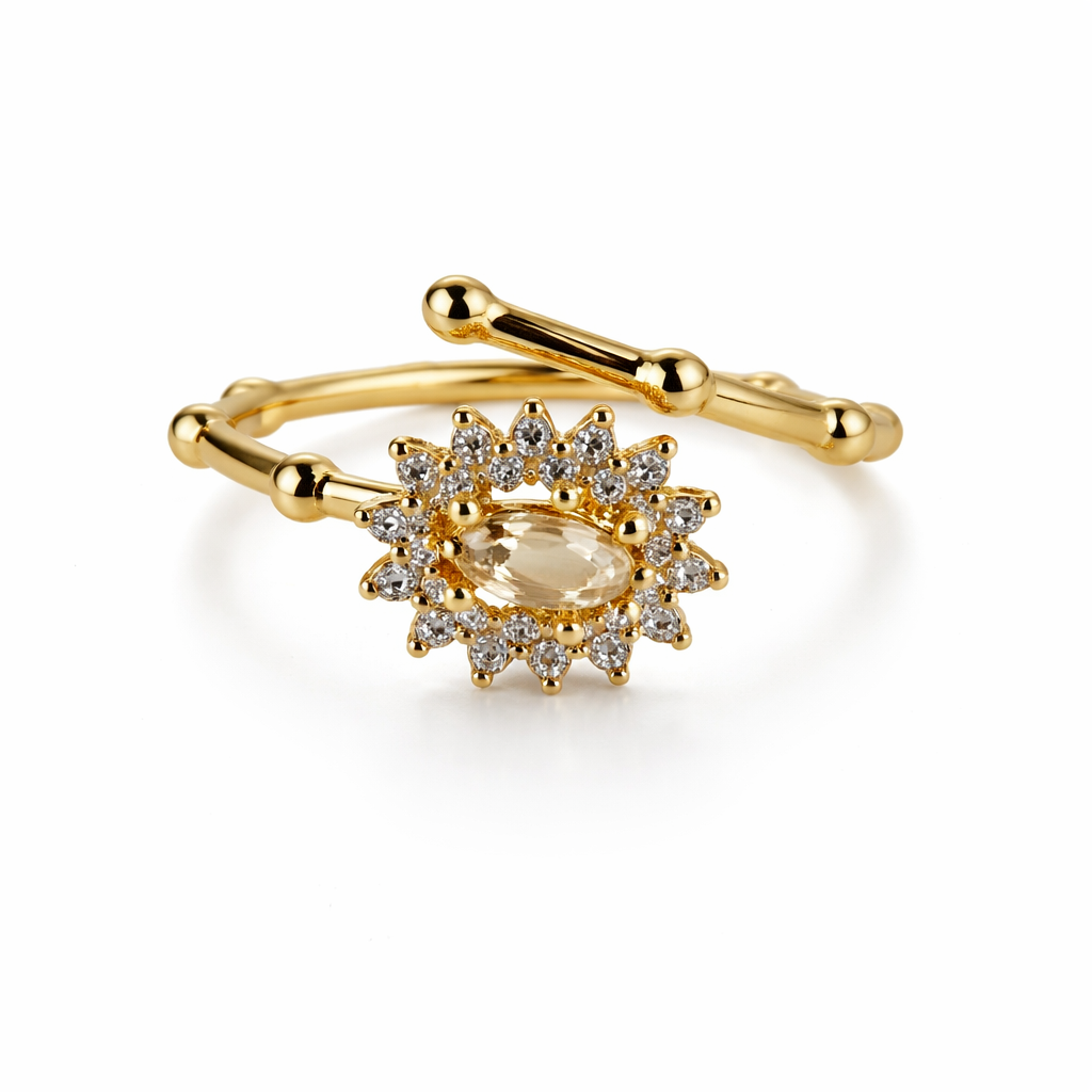Image of Halo Gemstone Ring for Women – Gold Finish Crystal Ring