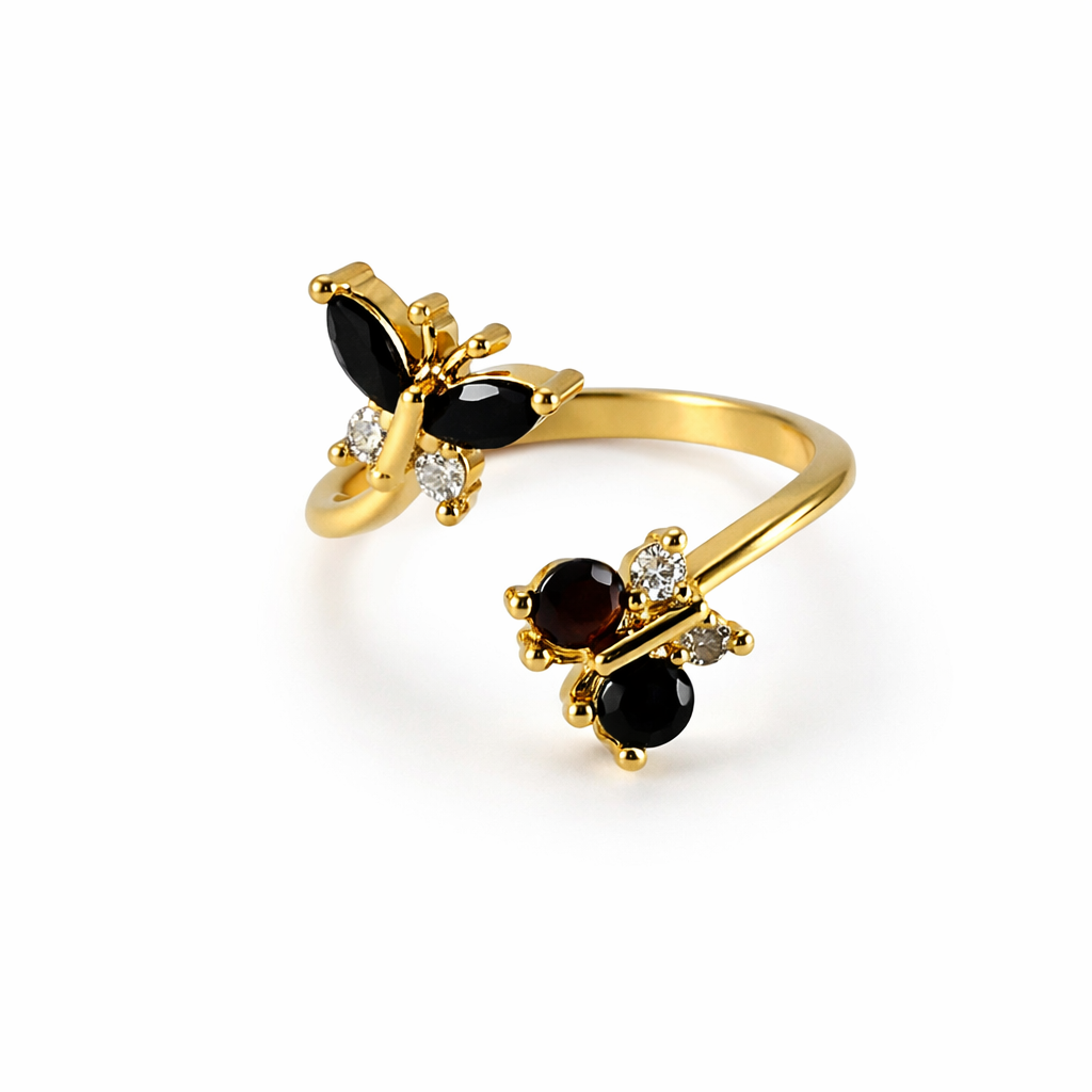 Image of Elegant Butterfly Open Ring for Women – Gold Finish Crystal Adjustable Ring