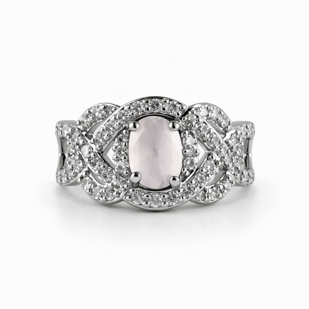 Image of Infinity Halo Silver Ring with Oval Gemstone – Adjustable Luxury Ring