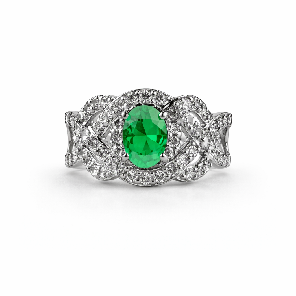 Image of Infinity Halo Silver Ring with Oval Gemstone – Adjustable Luxury Ring