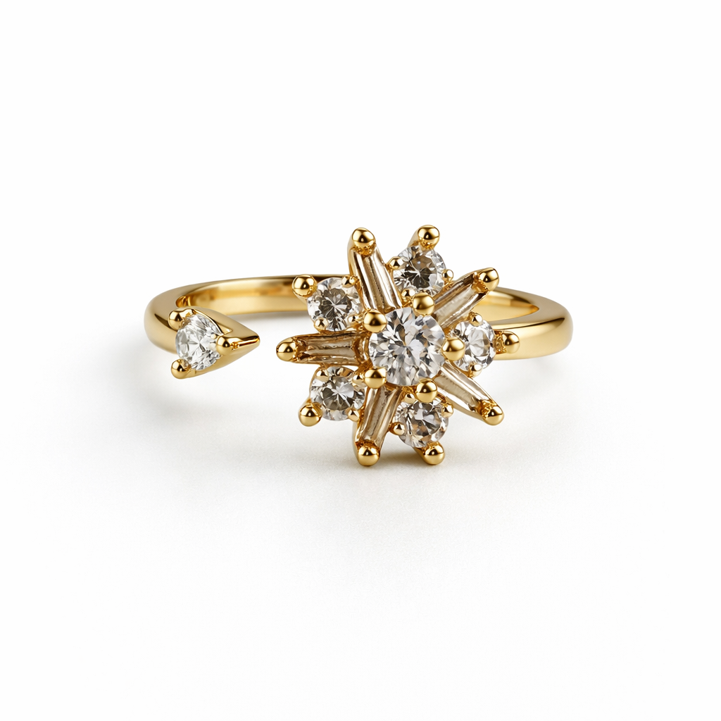 Image of Celestial Bloom Adjustable Gold Ring for Women